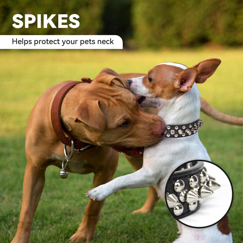 Small Spiked Black Dog Cat Collar For Small Medium Dogs - Adjustable Studded Puppy Collars - Soft Padded Punk Leather Dog Collar For Small Medium Breed Dogs