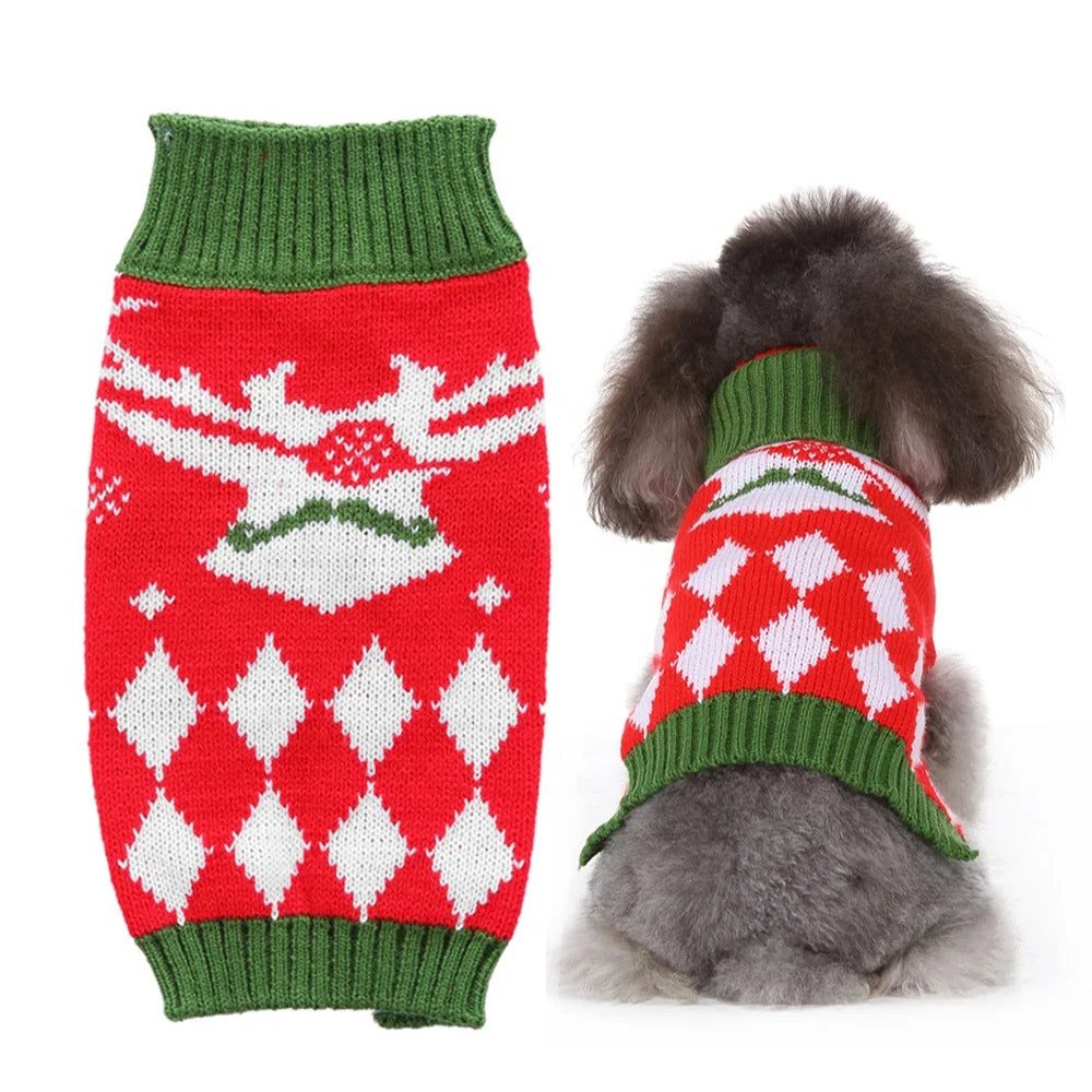 Classic Argyle Christmas Reindeer Pet Knit Sweater Winter Dog Jumper Made From Acrylic and Cotton for Fall and Summer Use