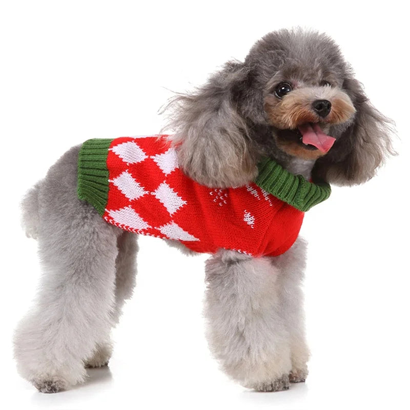 Classic Argyle Christmas Reindeer Pet Knit Sweater Winter Dog Jumper Made From Acrylic and Cotton for Fall and Summer Use