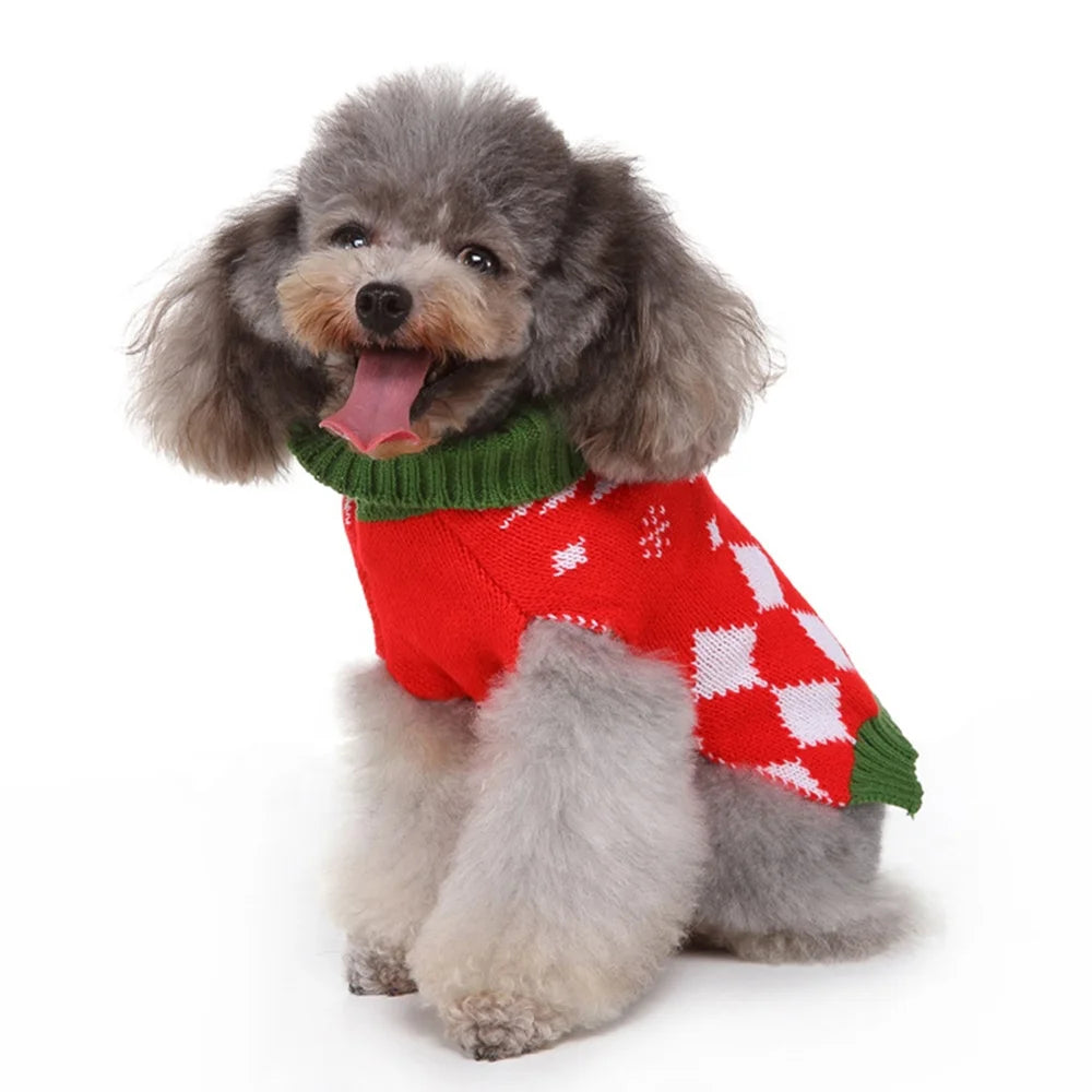 Classic Argyle Christmas Reindeer Pet Knit Sweater Winter Dog Jumper Made From Acrylic and Cotton for Fall and Summer Use
