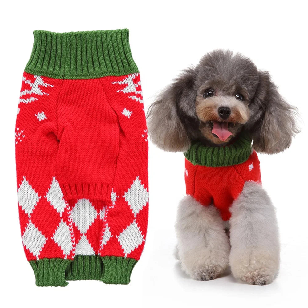 Classic Argyle Christmas Reindeer Pet Knit Sweater Winter Dog Jumper Made From Acrylic and Cotton for Fall and Summer Use