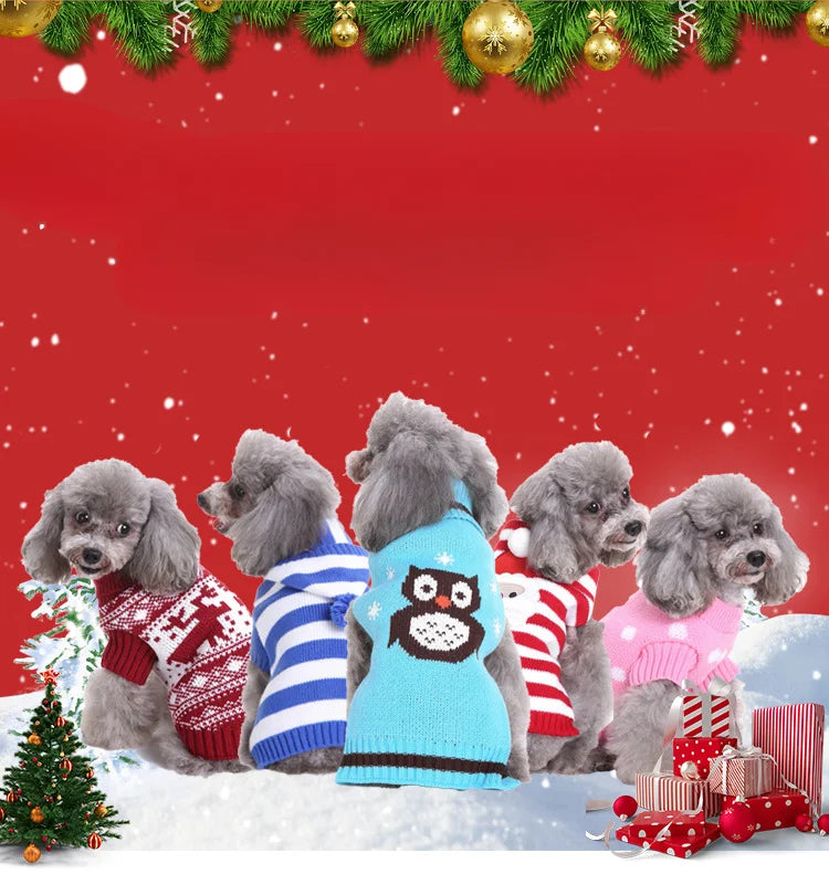 Striped Sweater Knitted High Neck Fur Four Legged Sweater Autumn Pet Dog Clothing Supplies Christmas Small Dog Clothing