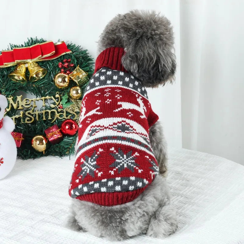 Warm pet dog sweaters for autumn and winter, winter dog clothes, wine red role-playing to create a festive atmosphere