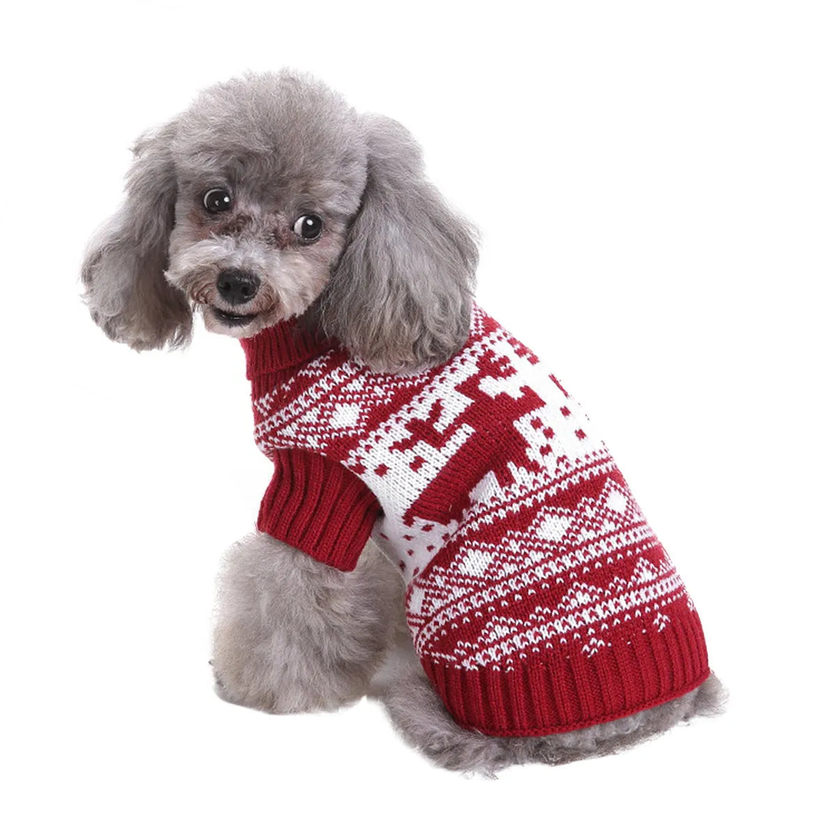 Pet Dog Knitted Sweater Warm Turtleneck Puppy Clothes Winter Clothing Christmas Print Stretchable Material Long Lasting Use