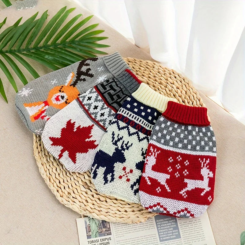 S-4XL Warm Pet Sweater Fair Isle style Knitted Wool Sweater Christmas Style New Year Costume For Chihuahua Yorkie French Bulldog