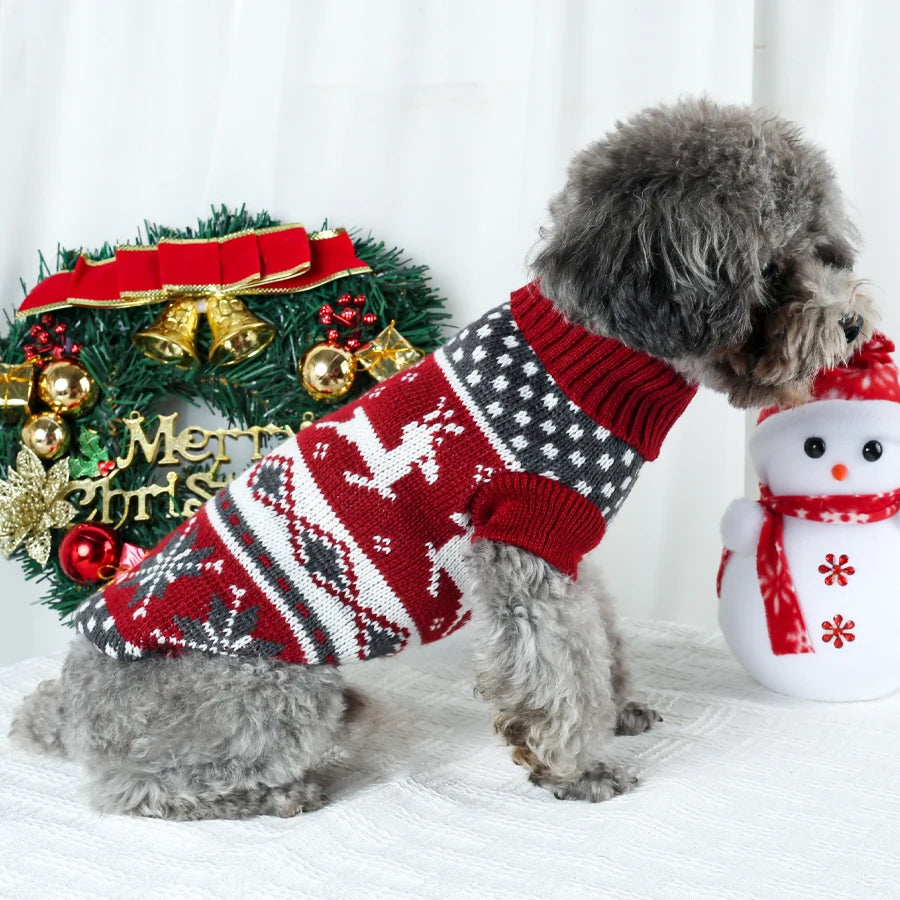 Warm pet dog sweaters for autumn and winter, winter dog clothes, wine red role-playing to create a festive atmosphere