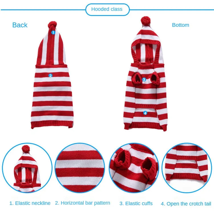 Striped Sweater Knitted High Neck Fur Four Legged Sweater Autumn Pet Dog Clothing Supplies Christmas Small Dog Clothing