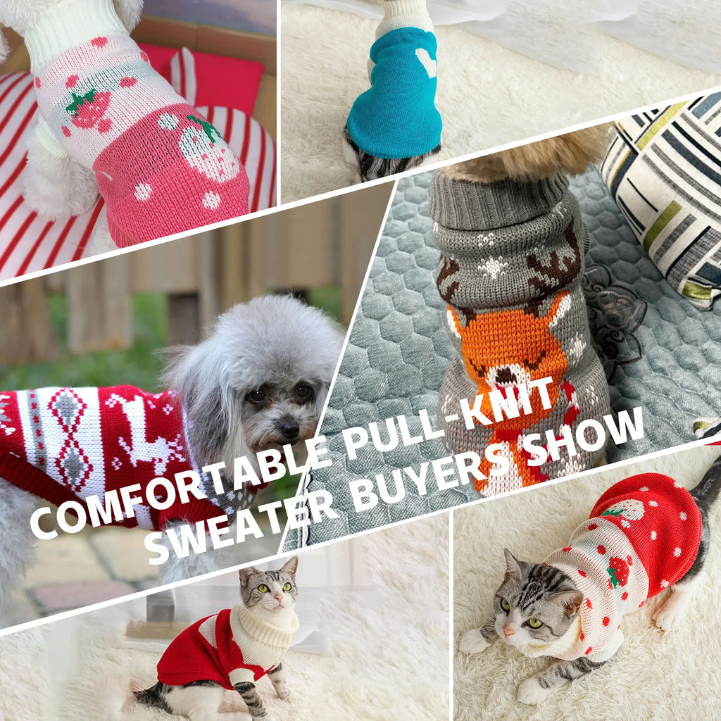 Warm Pet Dog Sweaters  Knitted Puppy Cat Coat Chihuahua Yorkie Customes Winter Clothes Small Medium Dogs Christmas Moose Sweater