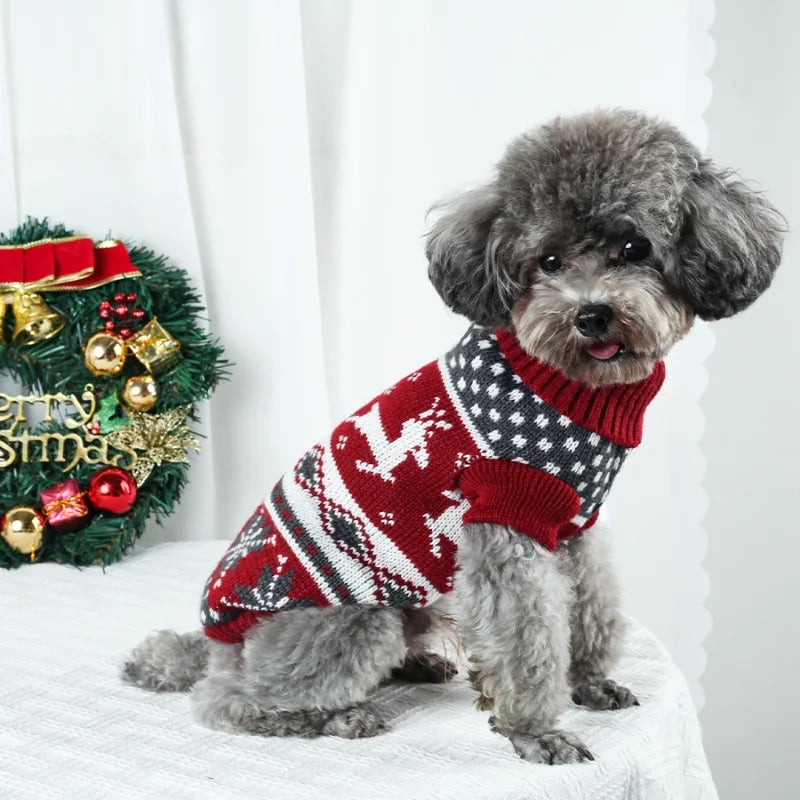 Warm pet dog sweaters for autumn and winter, winter dog clothes, wine red role-playing to create a festive atmosphere