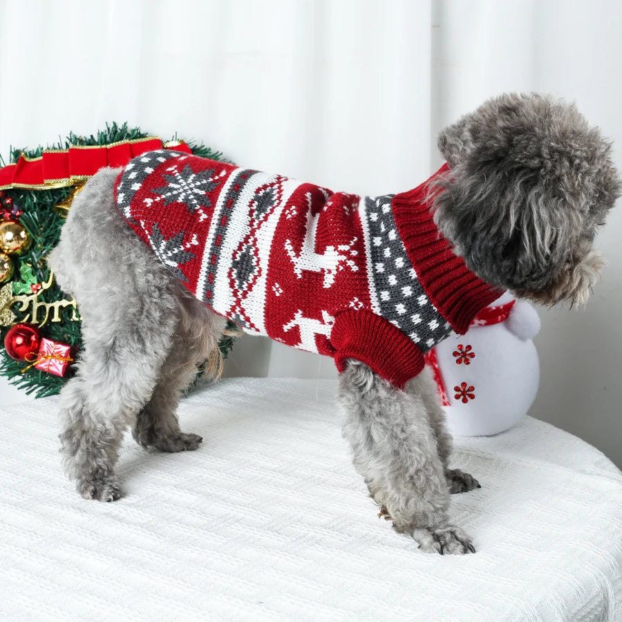 Warm pet dog sweaters for autumn and winter, winter dog clothes, wine red role-playing to create a festive atmosphere