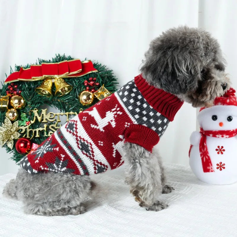 Warm pet dog sweaters for autumn and winter, winter dog clothes, wine red role-playing to create a festive atmosphere