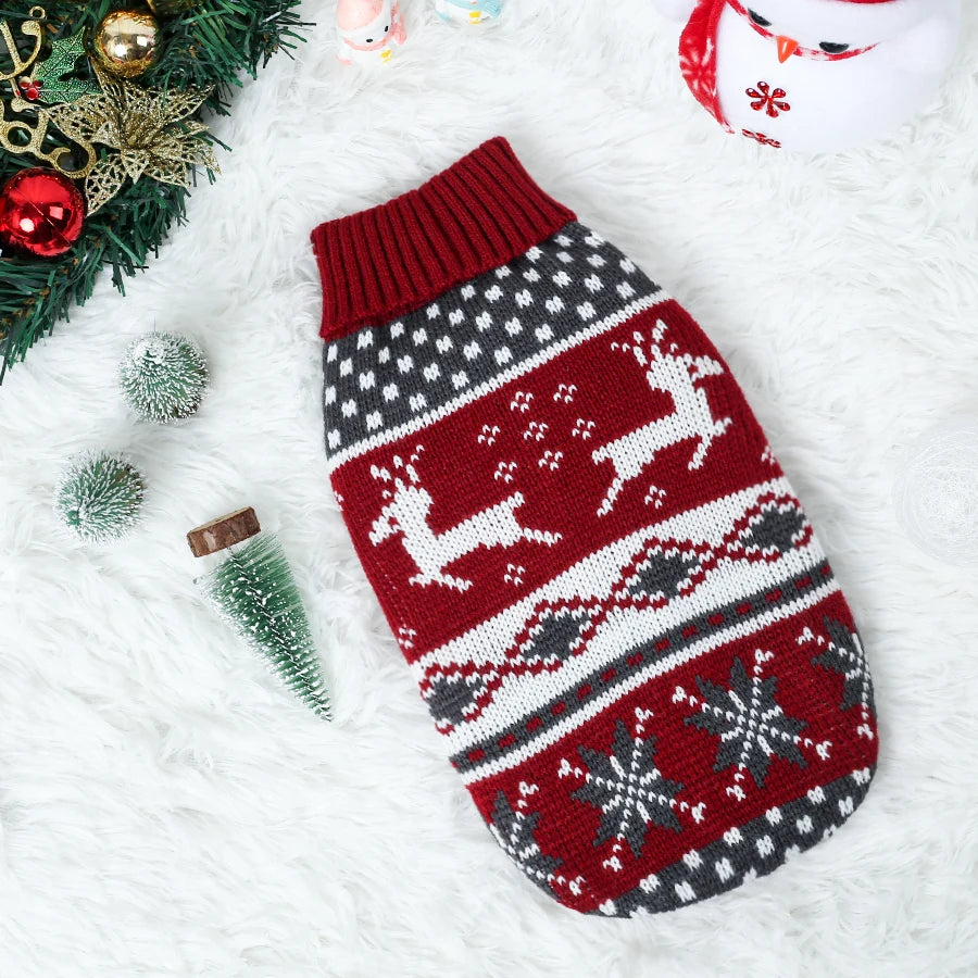 Warm pet dog sweaters for autumn and winter, winter dog clothes, wine red role-playing to create a festive atmosphere