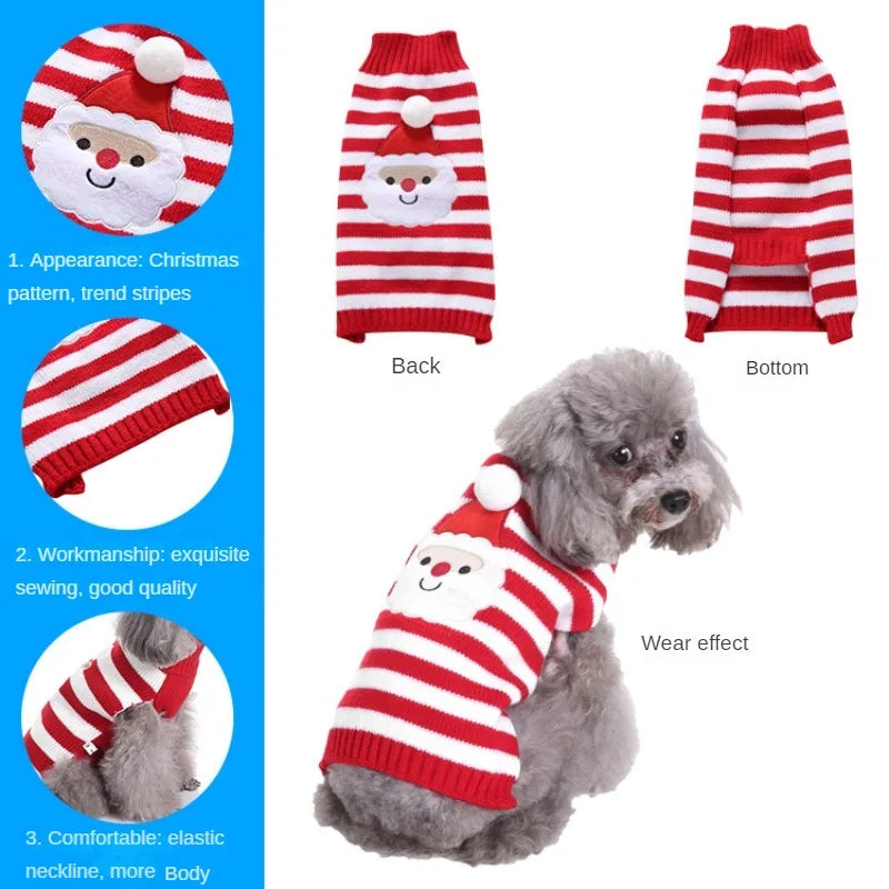 Striped Sweater Knitted High Neck Fur Four Legged Sweater Autumn Pet Dog Clothing Supplies Christmas Small Dog Clothing