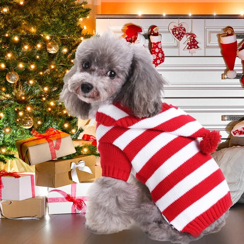 Striped Sweater Knitted High Neck Fur Four Legged Sweater Autumn Pet Dog Clothing Supplies Christmas Small Dog Clothing
