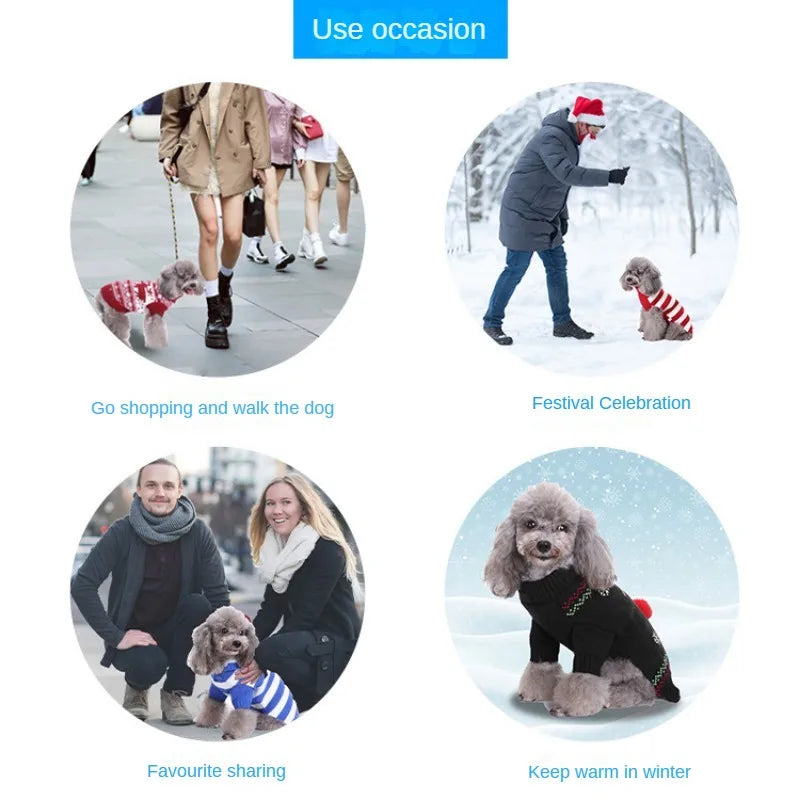 Striped Sweater Knitted High Neck Fur Four Legged Sweater Autumn Pet Dog Clothing Supplies Christmas Small Dog Clothing