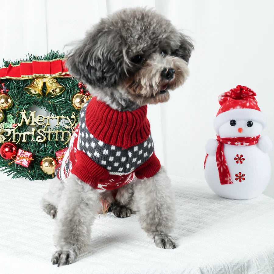Warm pet dog sweaters for autumn and winter, winter dog clothes, wine red role-playing to create a festive atmosphere